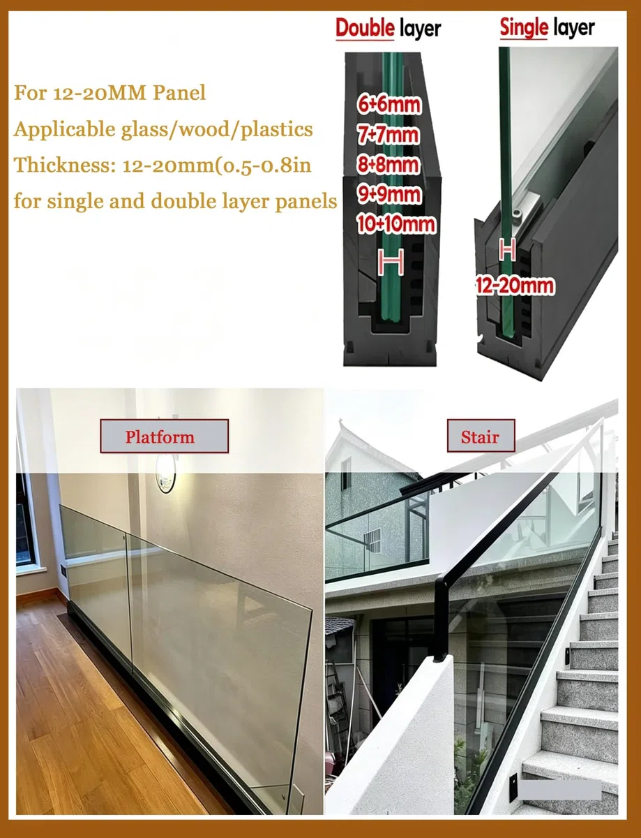 Rahmenlose Glasgeländer-Basisschiene 100,1 cm, gehärtetes Glas, U-Balustraden-Schuh-Passform, mit LED-K und Hardware-Kits, Outdoor-Garten, Terrasse, Pool, Deck