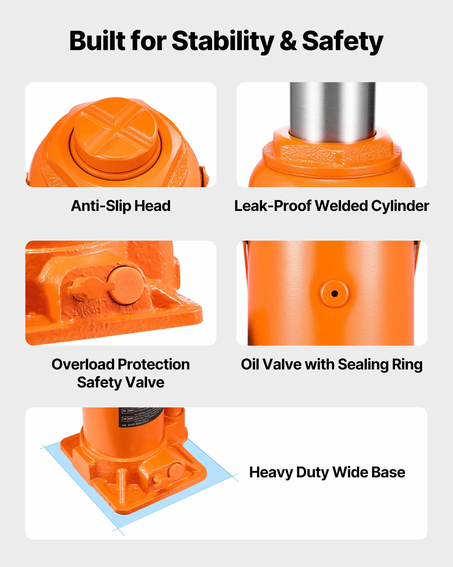 VEVOR hydraulischer Wagenheber Flaschenwagenheber 20 t 225–435 mm Hubbereich, Hochleistungs-Stempelwagenheber für Auto SUV Pickup Autoreparatur Hauslift landwirtschaftliche Geräte, Orange