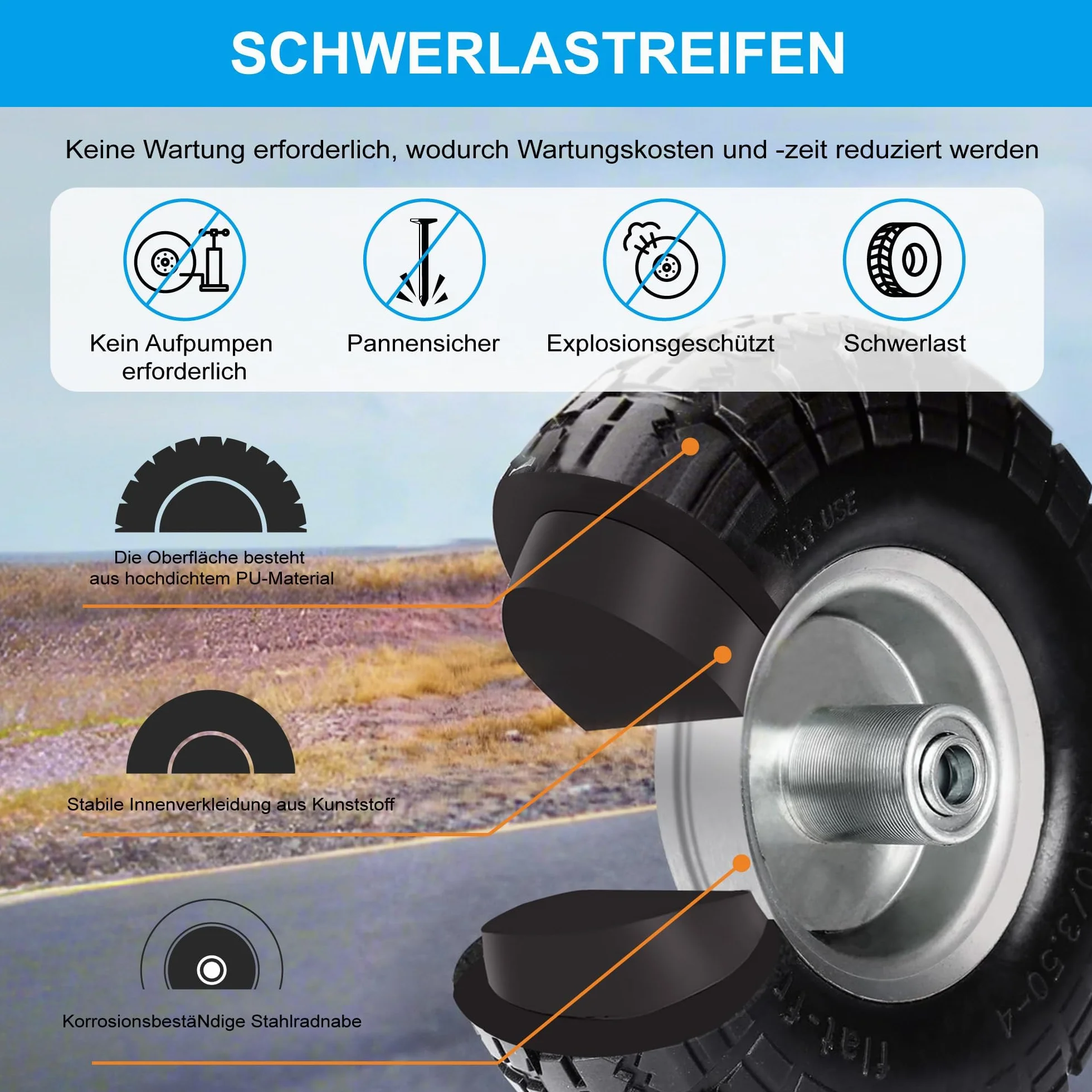Sackkarrenrad Räder für Sackkarre Vollgummireifen Reifen : Vollgummi Reifen 4.10 3.50-4, Bollerwagen Ersatzräder 260 x 85 mm, （ Rad Achse 20mm Achse 2 Stück)