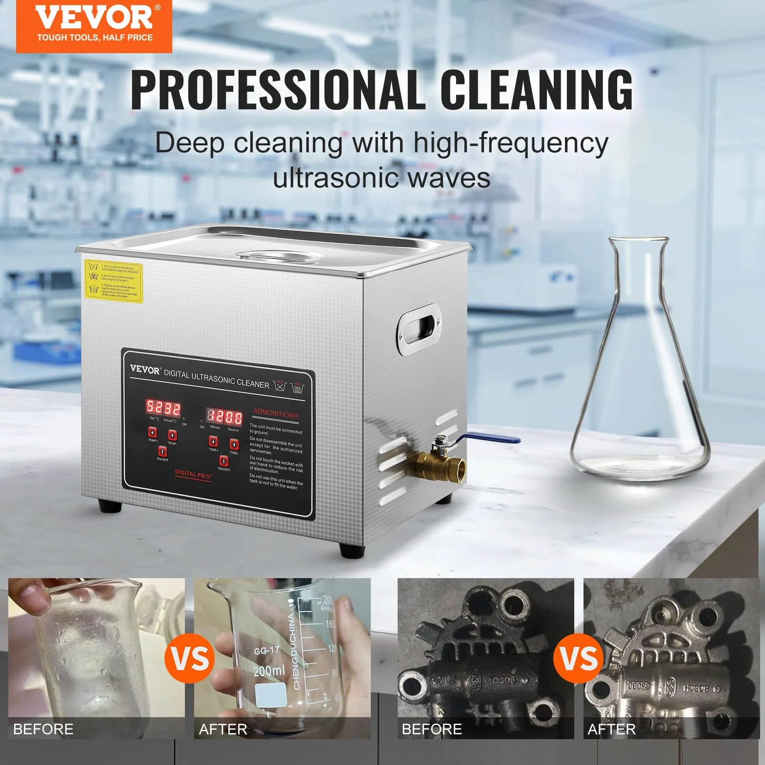 VEVOR Ultraschallreiniger Ultraschallreinigungsgerät 300 W, 10 L Ultraschallreinigungsgerät mit Digitaler Anzeige 0-30 Min, Ultraschallreinigungsgerät für Schmuck Brillen Uhren