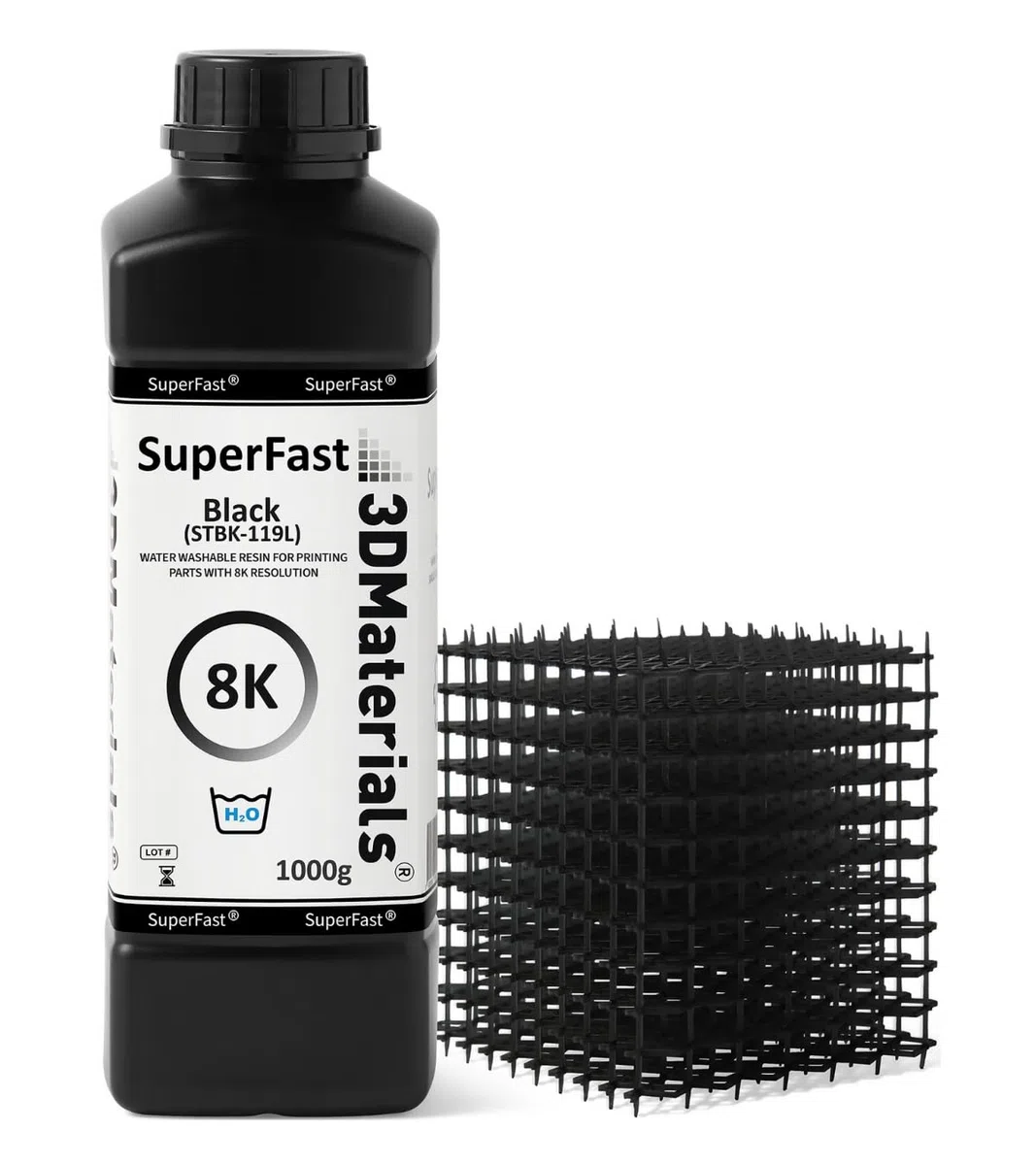 SuperFast 8K 22um Auflösung Wasserabwaschbares Harz, 0,5 Sek. Druck (50 um), hergestellt in Korea von 3DMaterials (1000g, Schwarz)