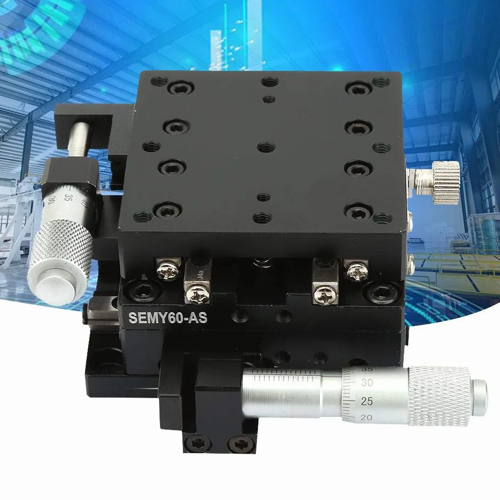 Lineartisch, 60x60x40mm SEMY60-AS Mikrometer Manueller Schiebetisch Trimmplattform Kreuzrollen-Lineartisch Geeignet für Labor-Präzisionsinspektion, manuelle Linearstufen
