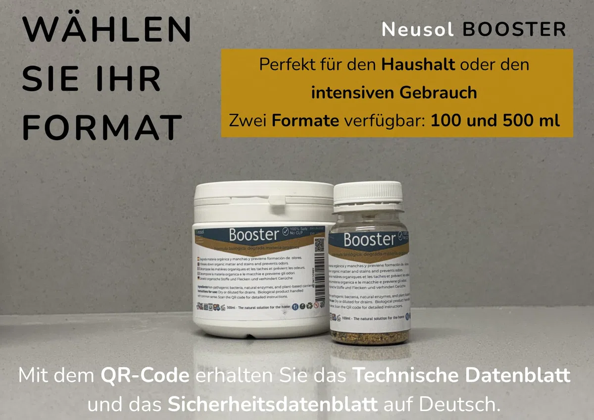 Booster – Biologische Behandlung mit aktiven Enzymen, beseitigt die Ursache von schlechten Gerüchen und organischen Abfällen in der Küche, Waschmaschine, Rohreimer, Haustiere, für den privaten