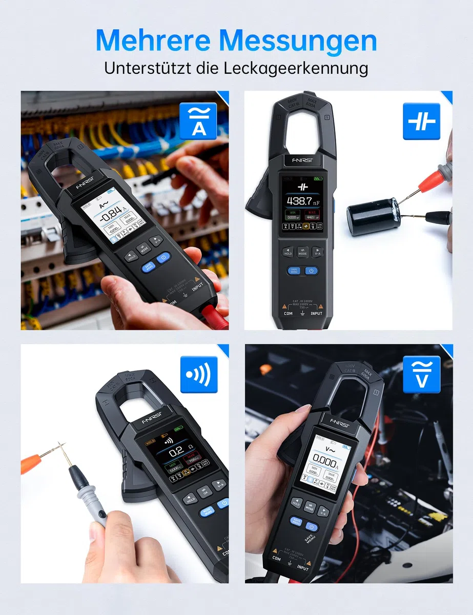 FNIRSI DMC-100 Digitales Zangenamperemeter, 9999 Counts TRMS-Multimeter, 600A Kurvenaufzeichnung, wiederaufladbares Amperemeter mit Aufbewahrungstasche, NCV, AC/DC-Spannungsstrom, Durchgangskapazität