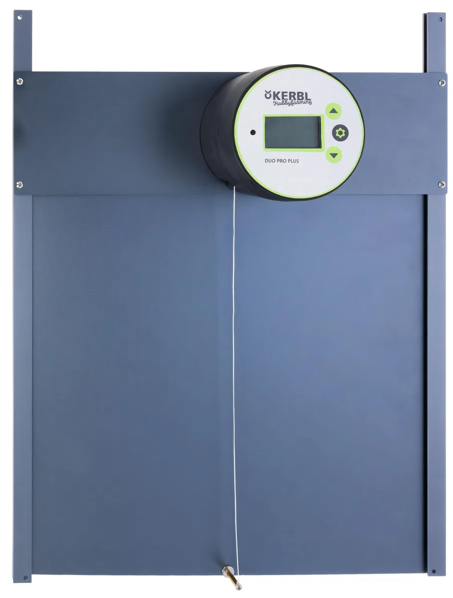 Kerbl Hobbyfarming Automatische Hühnertür Duo Pro Plus, Hühnerklappe, Kunststoff/Aluminium, Größe L, 56x44cm, Tageslicht- und Zeitsteuerung, Selbstverriegelung, 70532