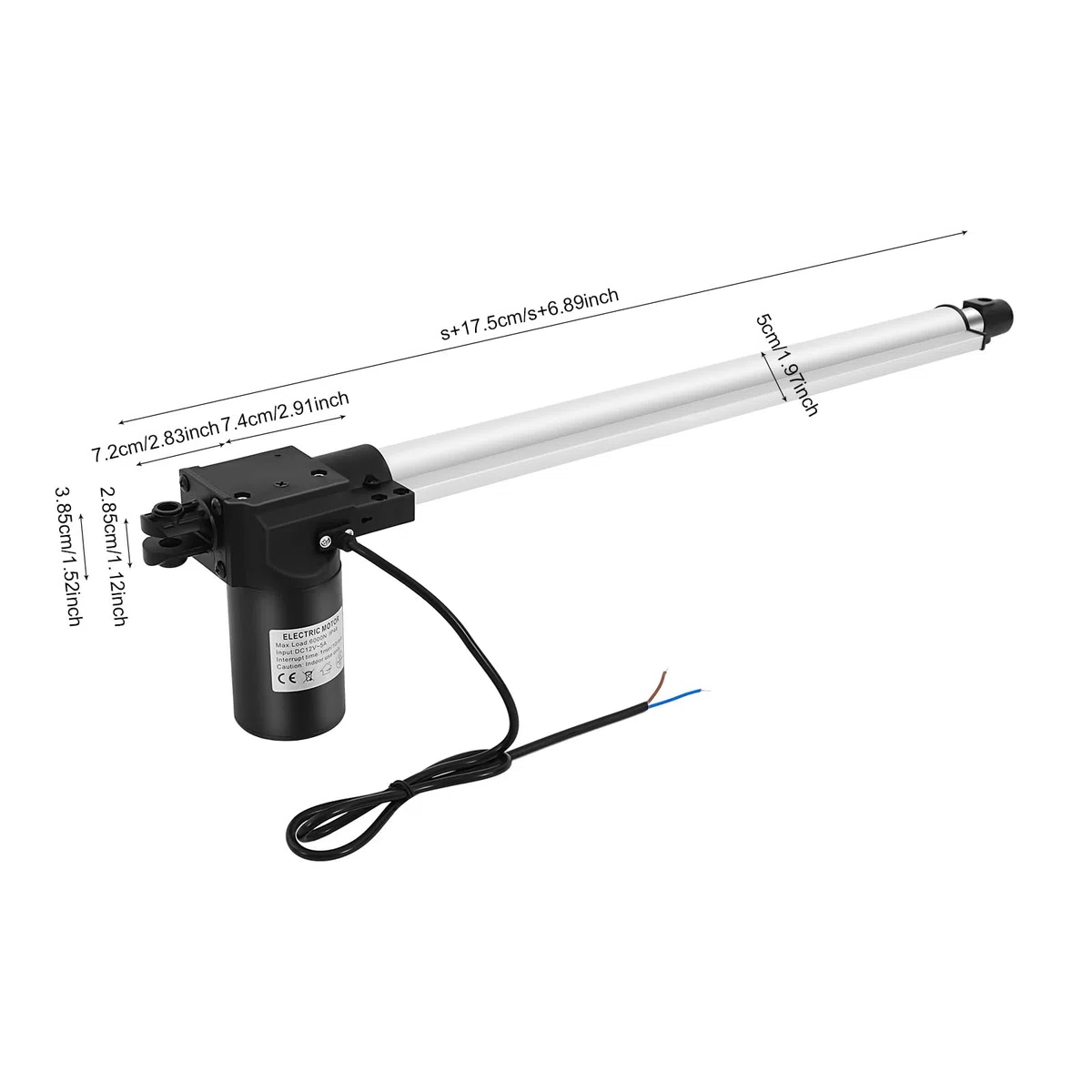 DC 12V Hubzylinder Elektrozylinder 6000N 500mm Hub Verstellantrieb IP44 Linearantrieb leise für Massagestuhl Sofa Fernsehlift Tisch Laufband Fensteröffner Auto inkl. Halterungen