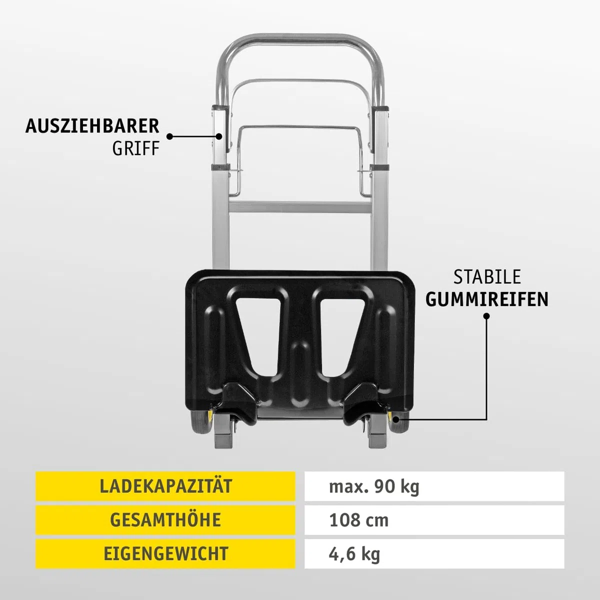 MISTER TOOL Alu-Sackkarre 90kg: Leichte und stabile Transportlösung für den Alltag, 390 x 240 mm Fläche, einstellbare Höhe, Faltbare Transportfläche & einfahrbarer Griff