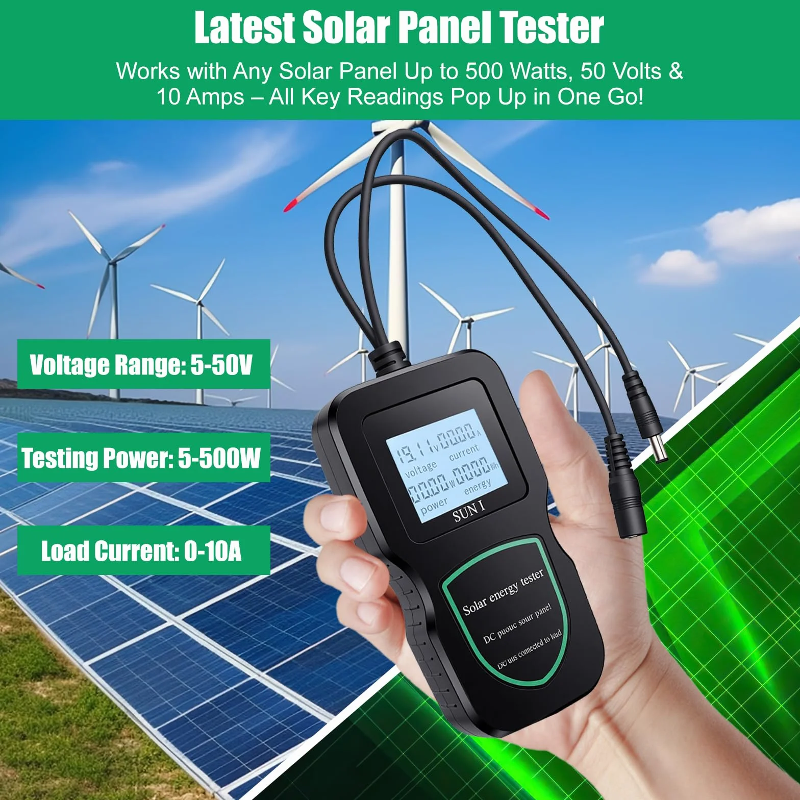 Solarpanel Tester, Solar Messgerät 5-500W Solar Photovoltaic Panel Multimeter Power Tester, zur Messung von Open-Circuit-füR Meteorologie Landwir