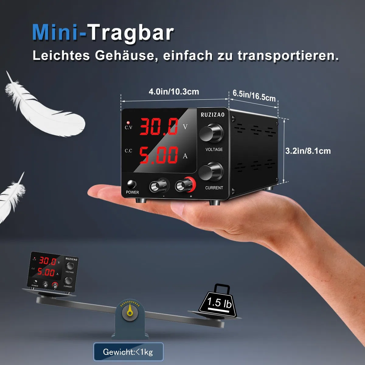 Labornetzteil 0~30V 0~5A 150W, Labornetzgerät mit 3 Stelliger LED Anzeige, Einstellbares Schaltnetzteil Upgrade Geberknopf, Mini Labornetzteil Regelbar