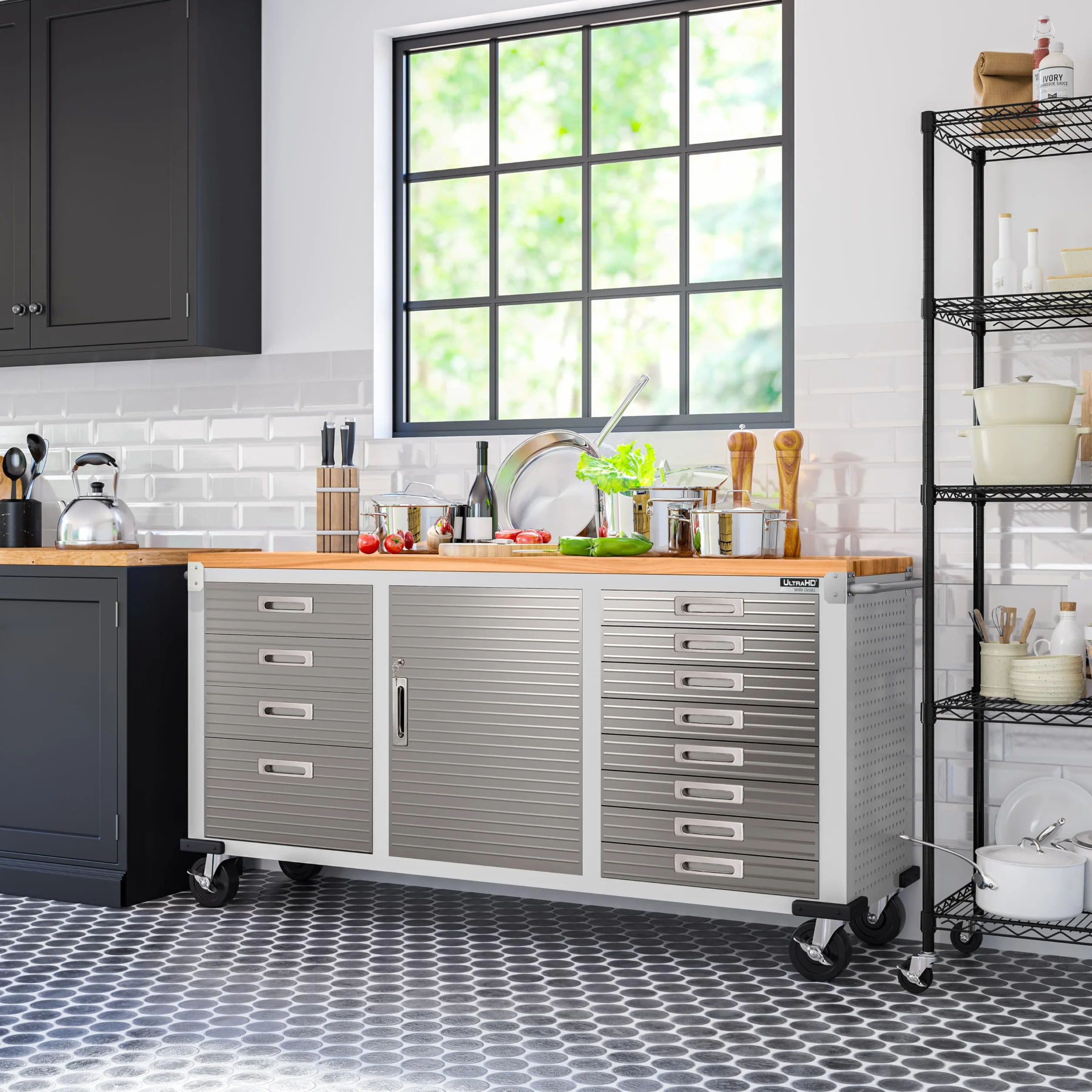 Seville Classics UltraHD Fahrbare Werkbank mit 12 Schubladen, für Büro, Garage, Werkstatt, 182,9 x 50,8 x 95,2 cm, Granit