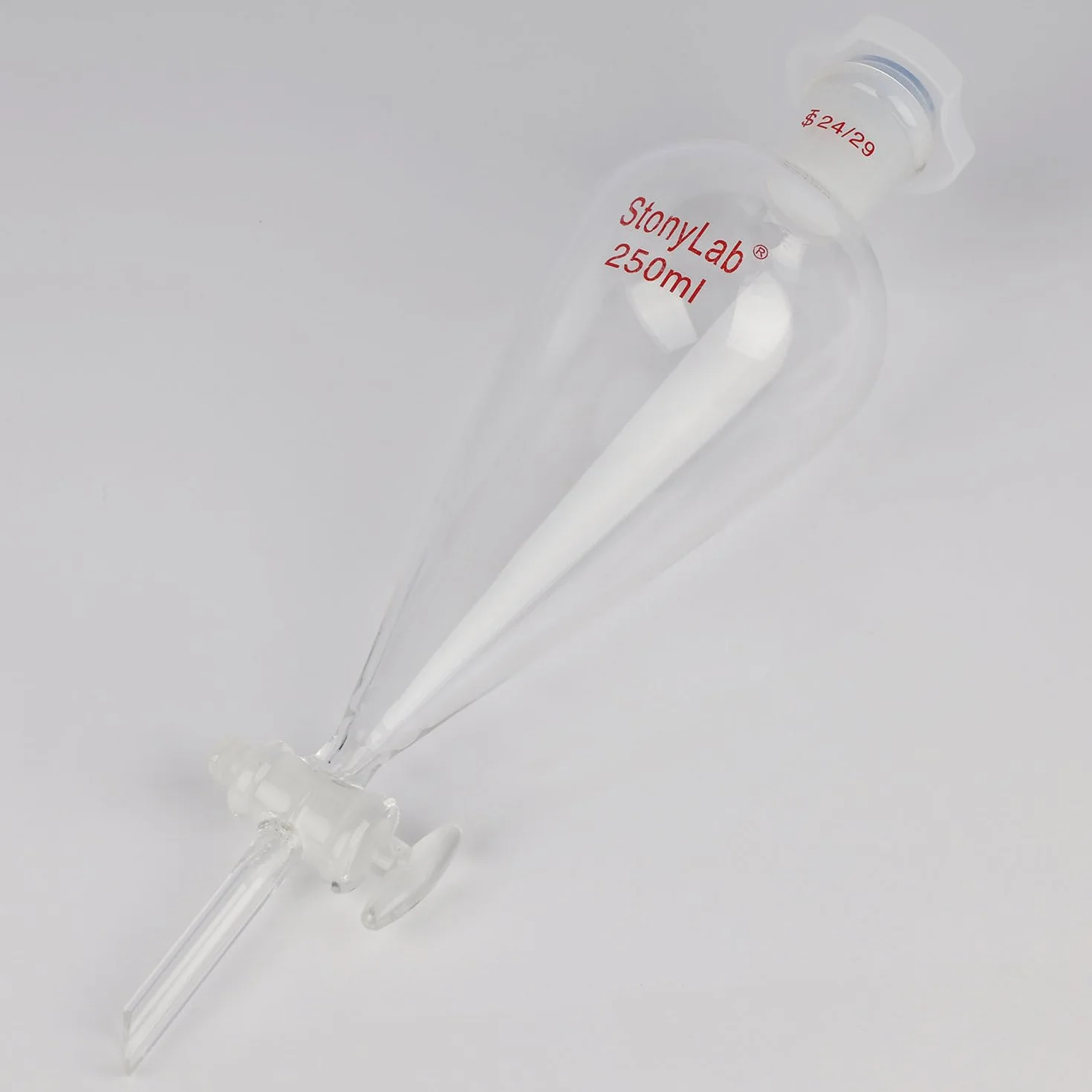 stonylab Scheidetrichter mit Glasabsperrhahn, Borosilikatglas 24/29 Schliff-Trichter für Präzise Flüssigkeitstrennung im Labor, 250 ml