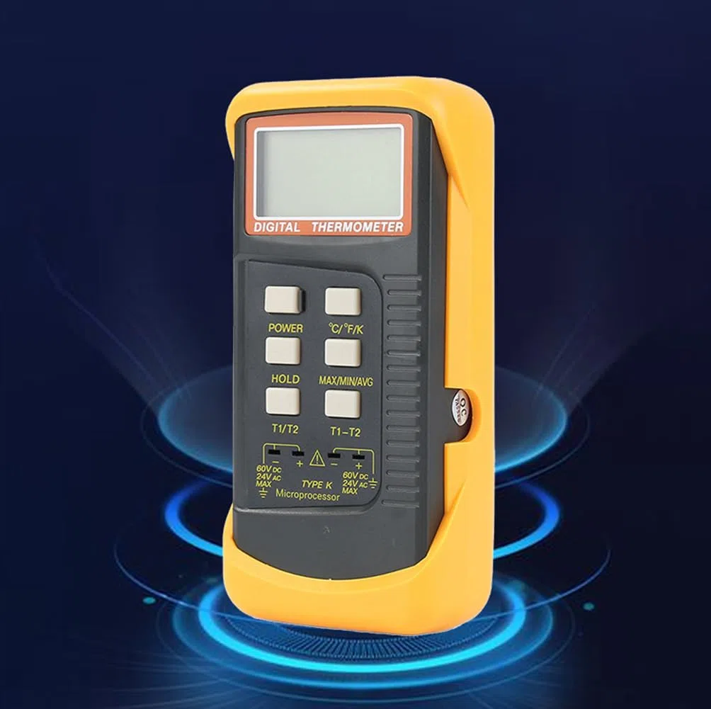 ThreeH Zweikanal-Digitalthermometer Handmessgerät für hohe Temperaturen mit Kelvin-Skala und 4 Fühlern für -50~1300°C (-58~2372°F)
