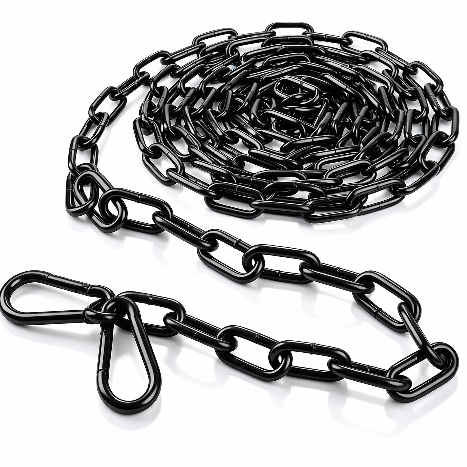 Gliederkette Meterware, 2M Kette Schwarz, 3 mm Stahlkette Metall, Rundstahlkette Kohlenstoffstahl Schwere mit Karabiner für Schaukelkette, Kette Hängesessel, Ankerkette, Wäscheleine