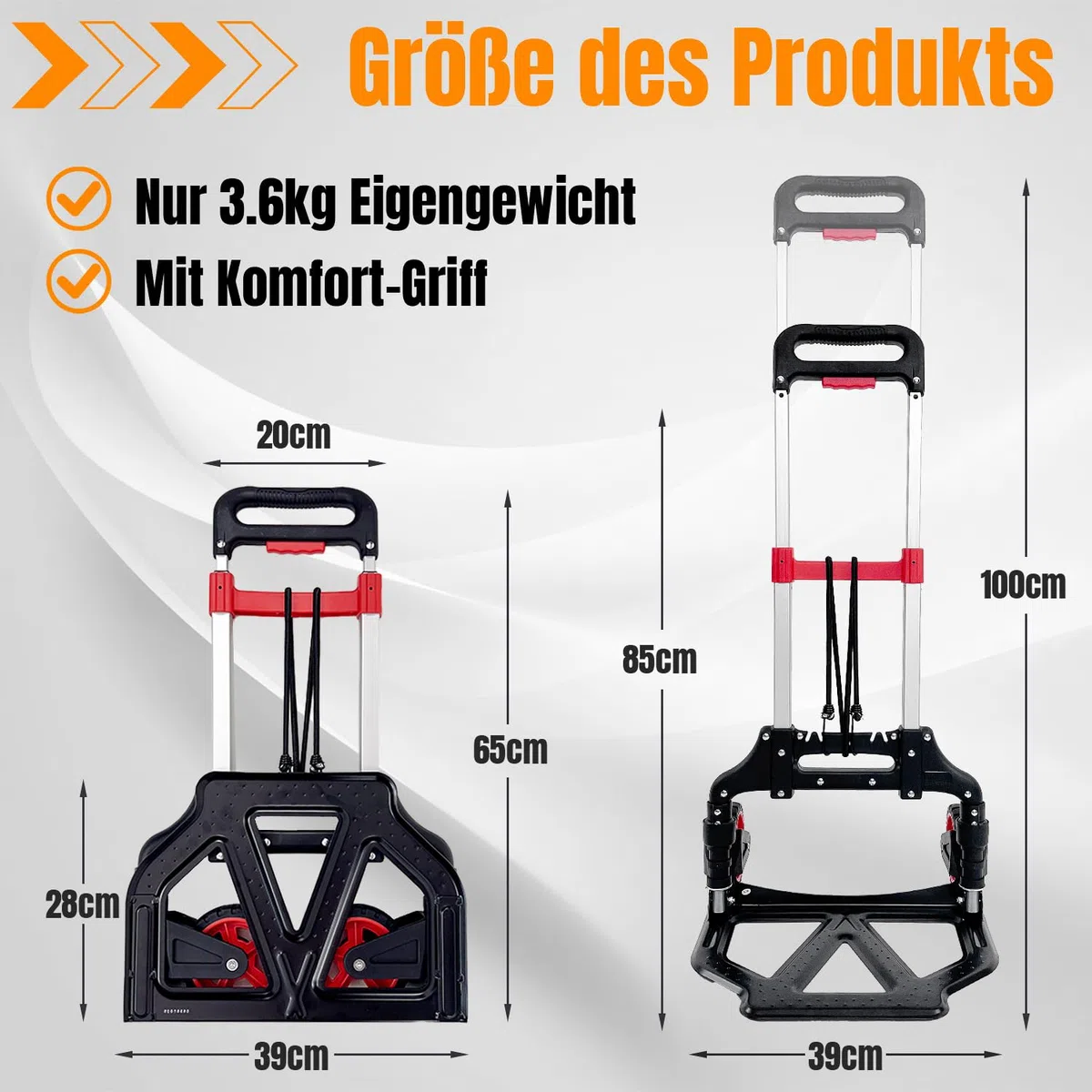 SST Tragbarer Aluminium-Klappkofferwagen, 60 kg Tragkraft, Einkaufswagen mit Rädern und Griffen, ideal für den Transport und Umzug innerhalb von Wohnungen, Lagerhäusern, Supermärkten und Büros