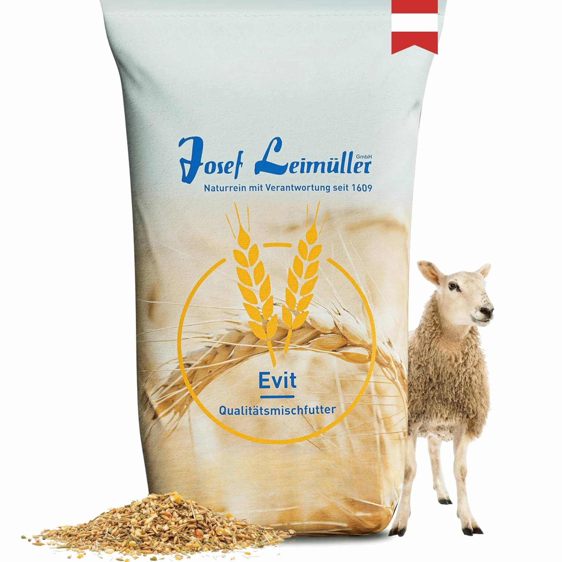 Leimüller Schaffutter 20kg Schafmüsli Ziegenmüsli Schafe Ziegen Lämmer | Gentechnikfreies Kraftfutter, staubarm, mehrfach gereinigt, für Schafe & Ziegen
