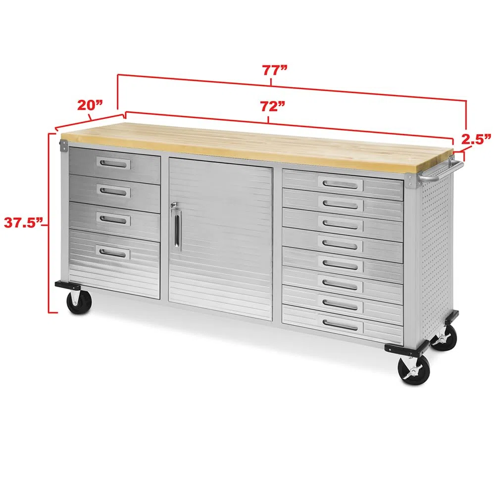 Seville Classics UltraHD Fahrbare Werkbank mit 12 Schubladen, für Büro, Garage, Werkstatt, 182,9 x 50,8 x 95,2 cm, Granit