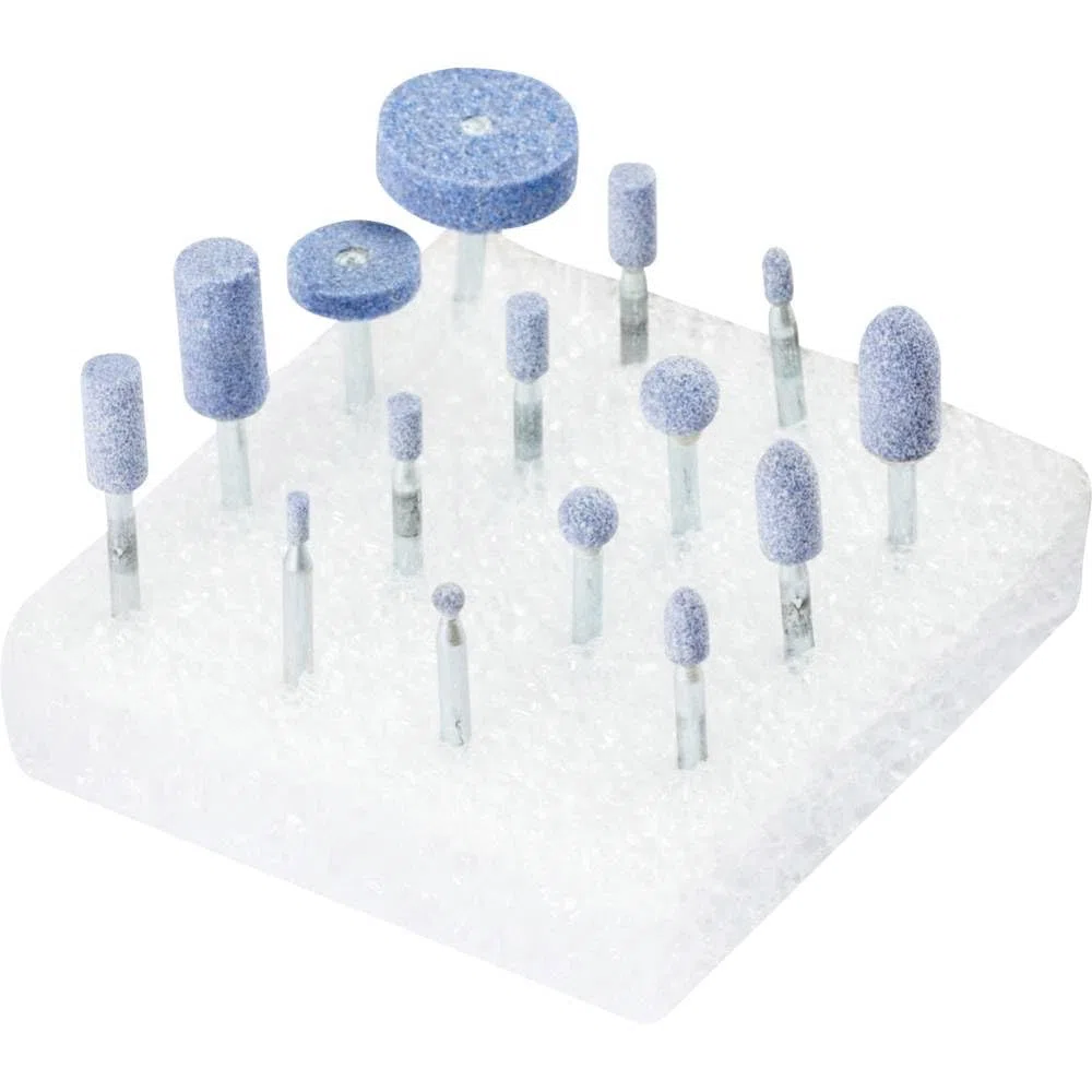 PFERD TOOLS Schleifstift-Set TOUGH, 15-teilig, Schaft-ø 3 mm, fein, Korundgemisch aus Keramikkorn und weißem Edelkorund, 33920235 – für den universellen Einsatz auf schwer zerspanbaren Werkstoffen