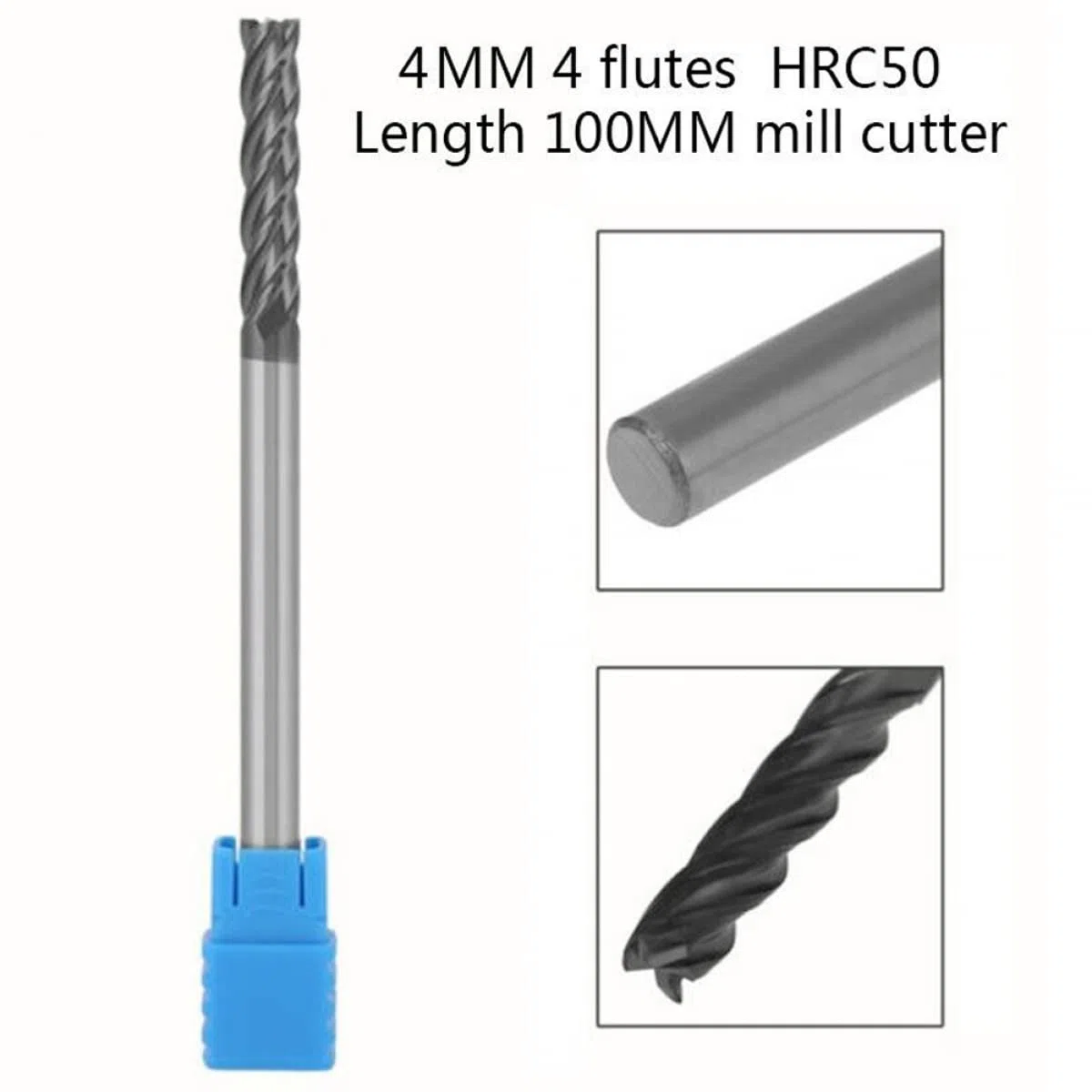 RANRAO Extra langer Schaft, 100 mm Wolframkarbid-Schaftfräser, 4 mm CNC-Fräser, 4 Rillen