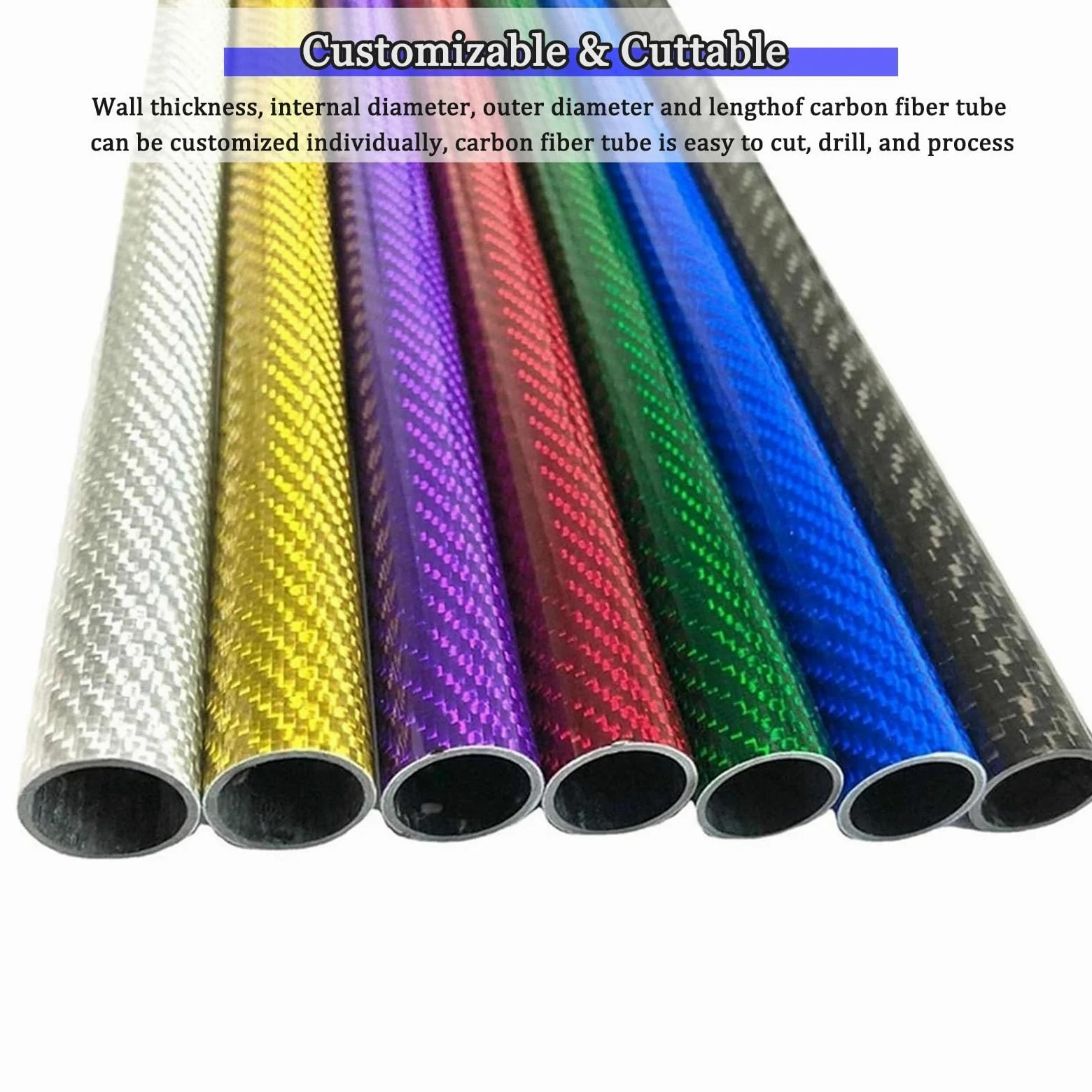 Carbohnfaserrohre Carbonfaserstäbe Kohlefaser-Rohr Runde glänzende Kohlefaserrohre, Silberne leichte Carbonfaser-Rohre mit 2mm Wandstärke, Twill Weave hohlen Carbon Rohr Stabilisator für DIY Segelboo