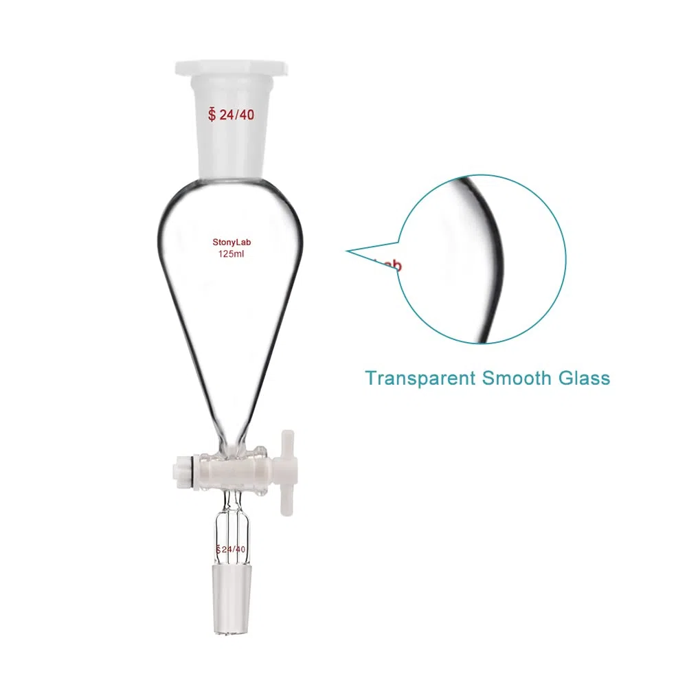 stonylab Scheidetrichter Glas, 125 ml Separatorentrichter mit PTFE-Absperrhahn Konischer Birnenförmiger Schwerwandiger Borosilikatglas Trenntrichter mit 24/40 Fugen