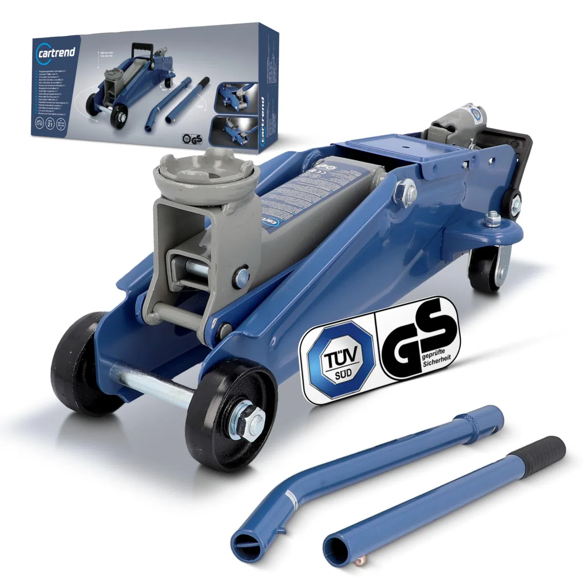 cartrend Hydraulischer Rangierwagenheber, Tragkraft bis 2t, 135-342 mm, Rangierheber für Auto und Kleintransporter, Wagenheber für Haus und Werkstatt, gefertigt aus Qualitätsstahl