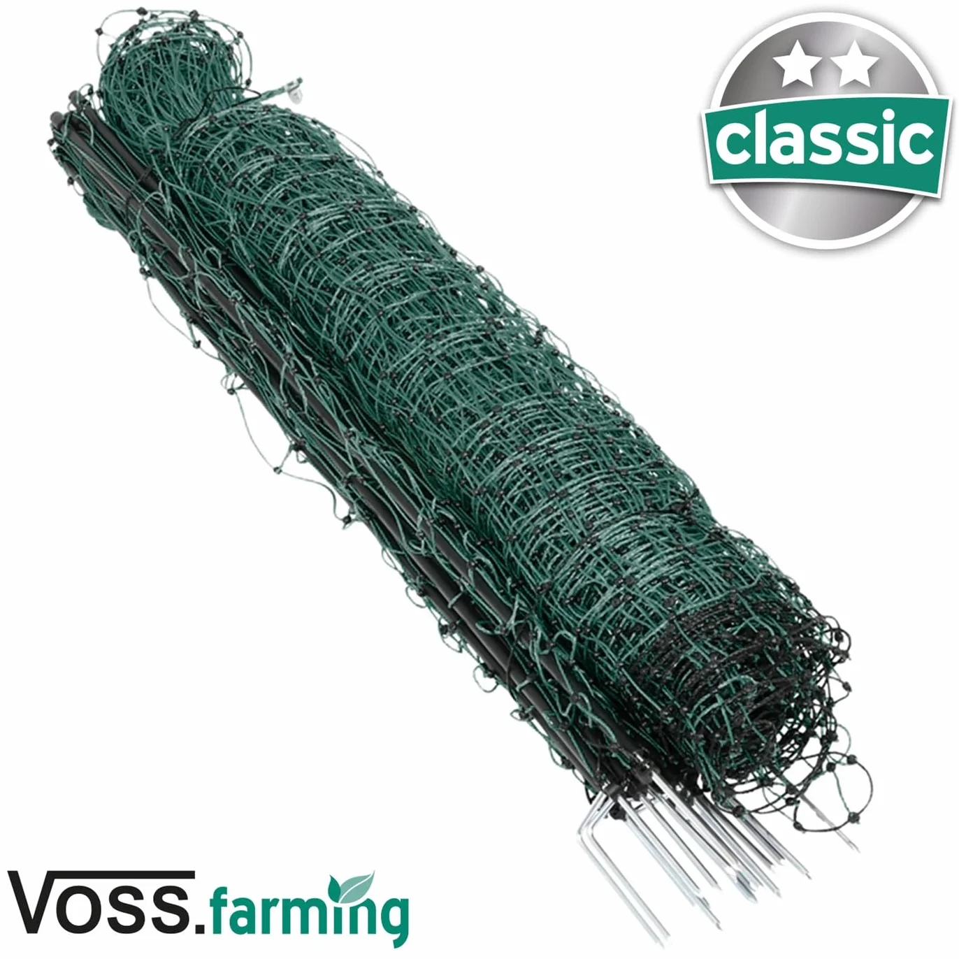 VOSS.farming 25 m Hundezaun, Katzenzaun, Hühnerzaun, Geflügelzaun, Geflügelnetz, 112 cm, 9 Pfähle, 2 Spitzen, grün Classic