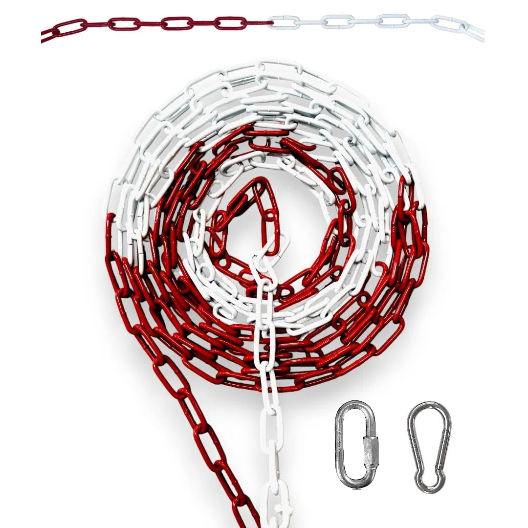 10m Stahlkette Warnkette Ø5mm - Rot-weiß - verzinkter Stahl - bestens für Baustellen, Parkplätze, Events, Veranstaltungen, Jahrmärkte