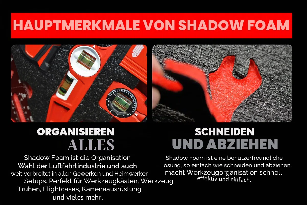 Shadow Foam L-Boxx Einsätze [Doppelpack] für Bosch L-Boxx 102-374 Schaumstoff für Sortimo L-Boxx Modular Werkzeugkoffer (50mm, Rot)