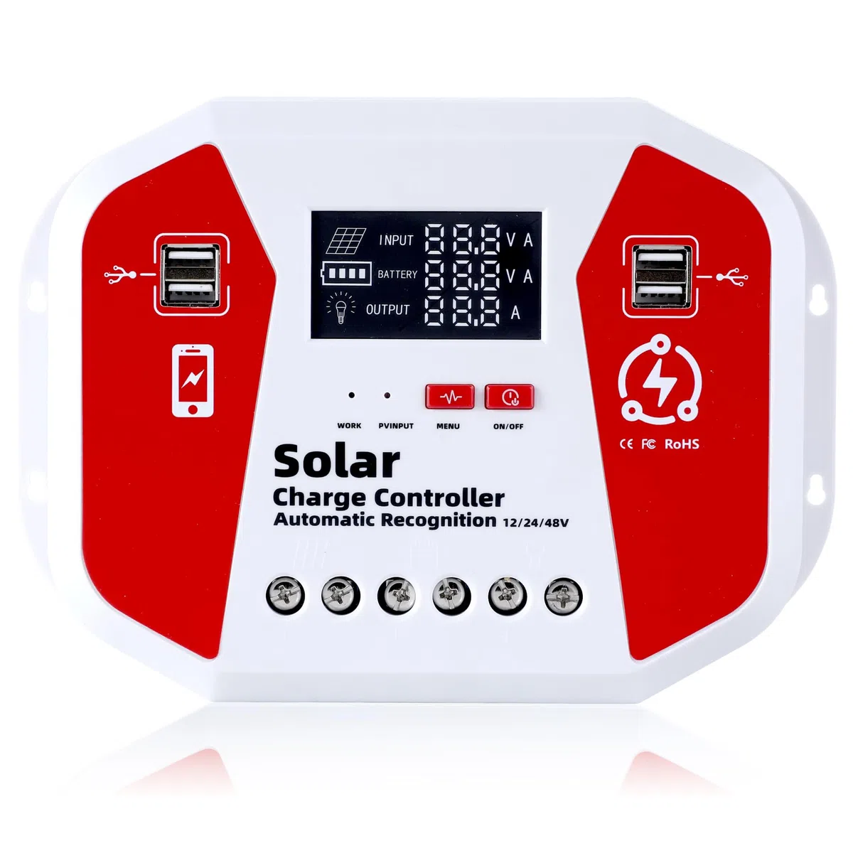 100A Laderegler Solar 12V/24V/48V, Mit LED-Display, 4 USB-Anschlüssen, Solarpanel-Regler Intelligente PWM, Vollständiges 3-Stufen-Lademanagement Für AGM/Lifepo4/NCM Im Wohnmobil Solar System