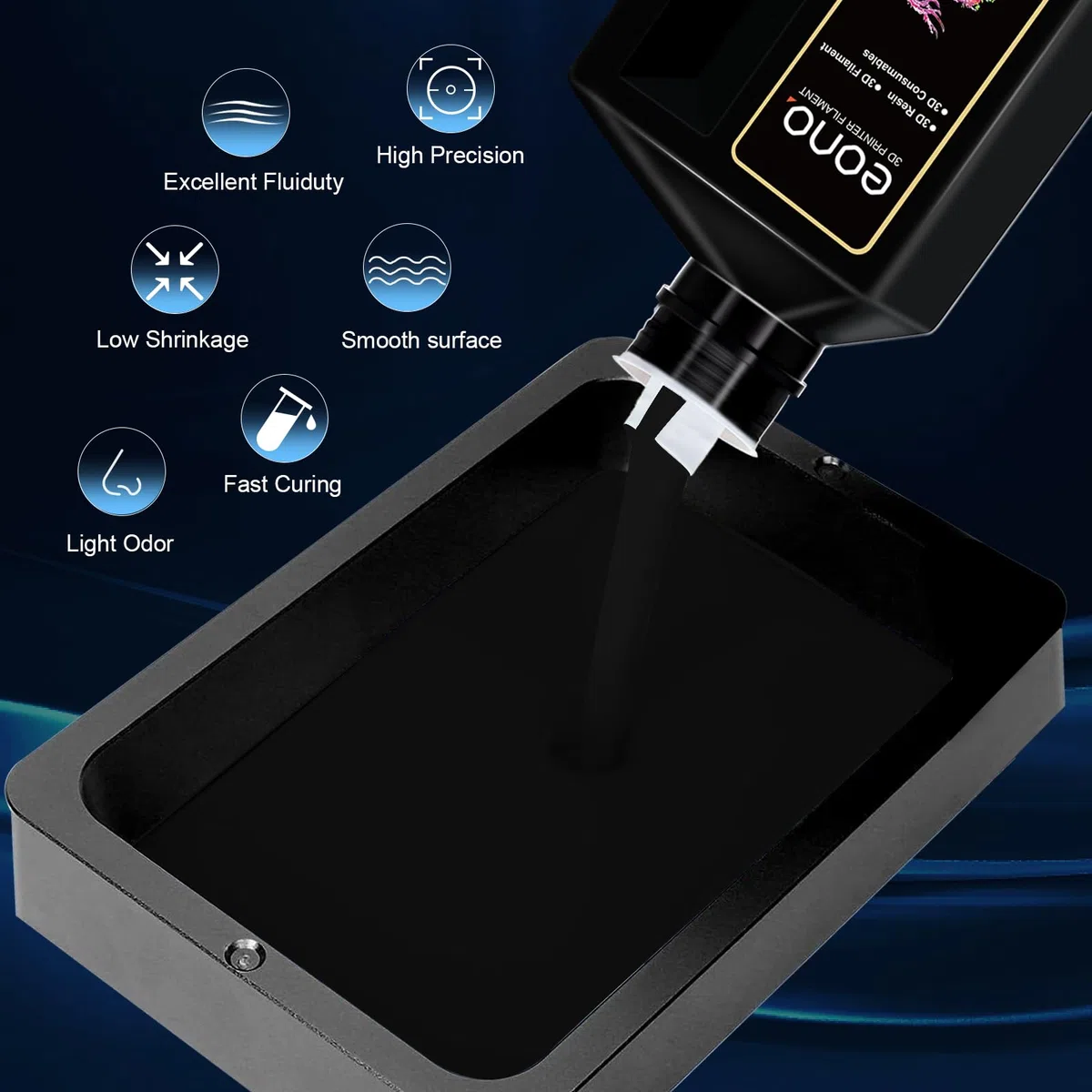 EONO Flexibles 3D Drucker Resin (Shore 80A) 3D Druck Resin Weiches Gummi/TPU-ähnliches Resin, Hohe Dehnung, 405nm Schnelle UV Resin für LCD Drucker, Schwarz 1000g
