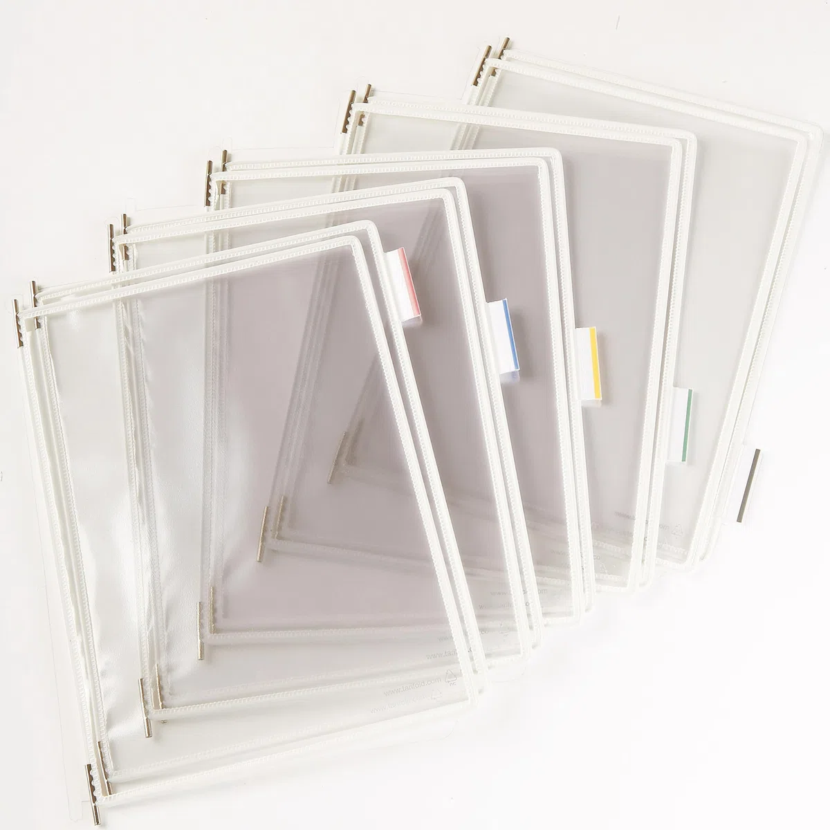Tarifold 114002 - A4 PVC-Taschen mit Zapfen für Wanddisplayset und Dokumentenablage aus Metall, weiss, 10 Taschen