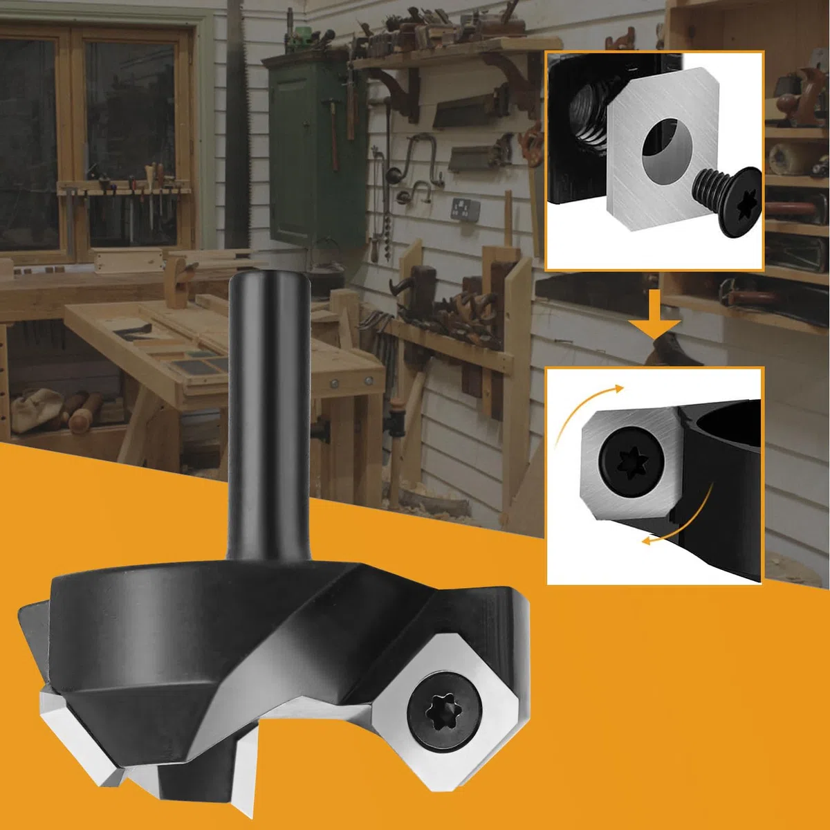 SpeTool Planfräser 8mm Schaft 38,1mm Durchmesser Präziser Flächenfräser mit VHM Wendeplatten 3 Flöten CNC Planfräser für Oberfräse 8mm Wendeplattenfräser holz Abflachfräser Oberflächenbit