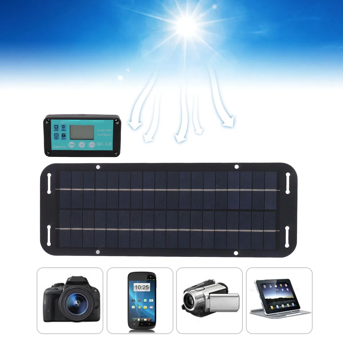 SIXRUN 20W Solarpanel Ladegeräte, Schwarze Solarzelle mit Wasserfestem MPPT -Controller für Wohnmobile Fahrzeugfahrzeug -Reisecamping mit Schwarzen Sonnenkollektoren