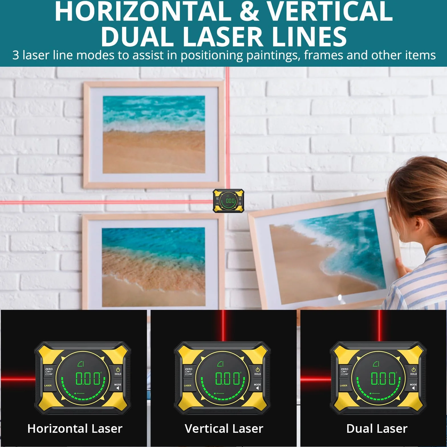 3-in-1 Digitaler Winkelsucher mit Laserwasserwaage, Magnetisch und Wandhalterung, 0-90° & 0-180° Messbereich, Neigungsmesser für Holzarbeiten, Bau, Dekoration