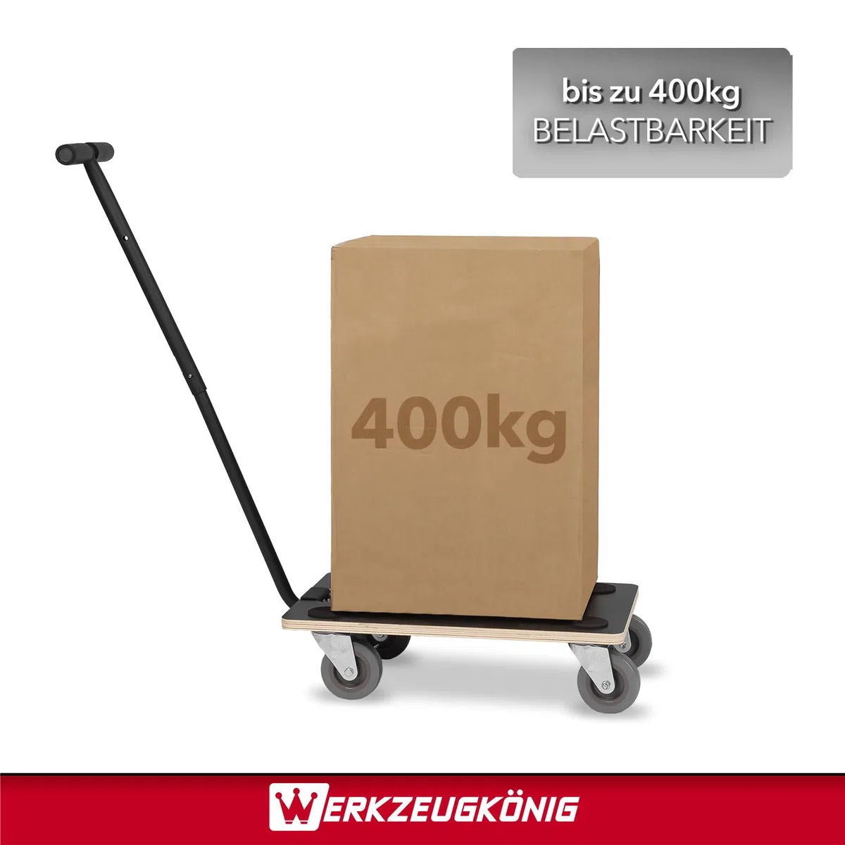 Transportroller 400 kg - Rollbrett 55 x 34,5 cm - Multiplexplatte Siebdruckbeschichtung - Vollgummirollen - inklusive Handgriff