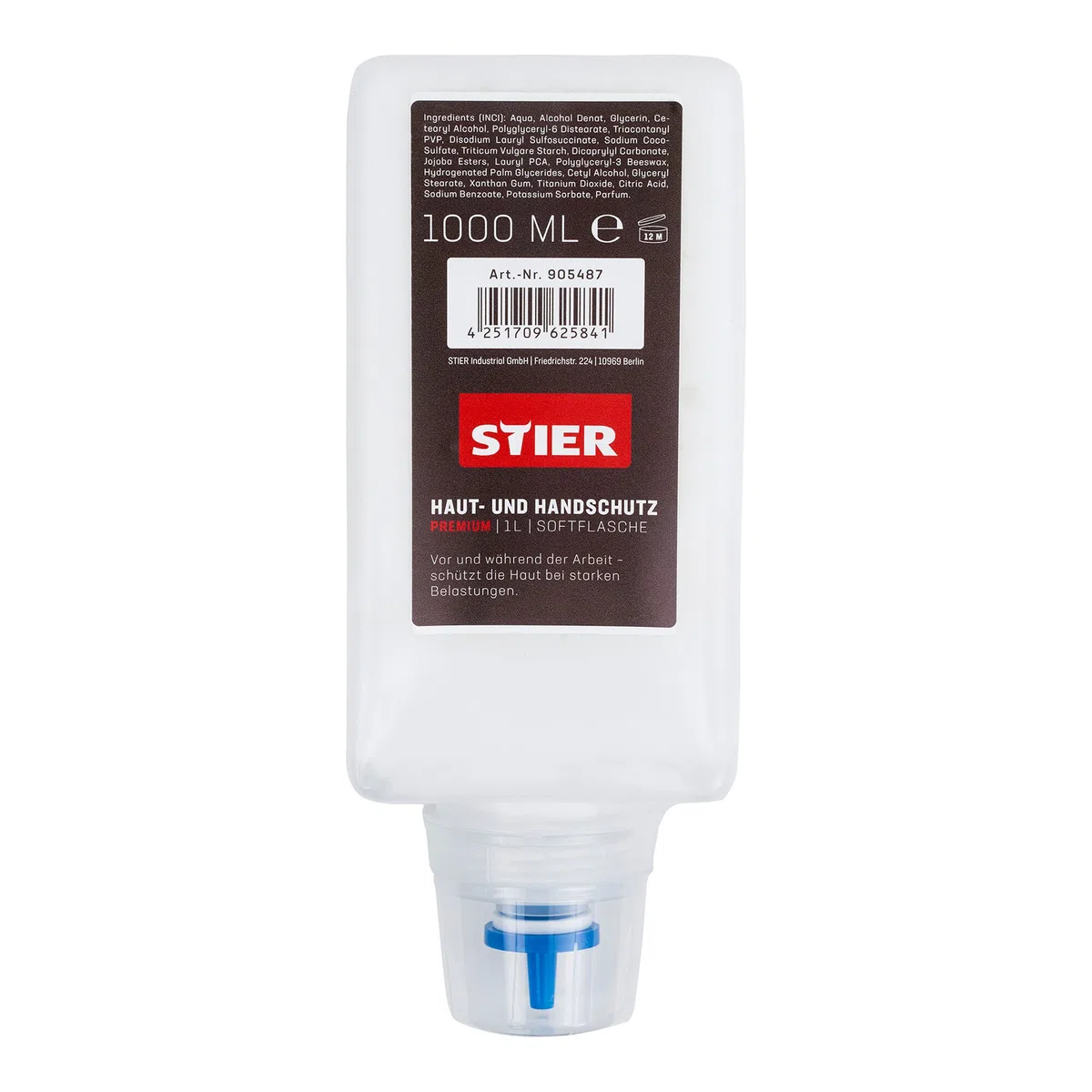 STIER Haut- und Handschutz Premium, 1l Softflasche, für STIER Handreiniger Spender Set, sehr gute Hautverträglichkeit
