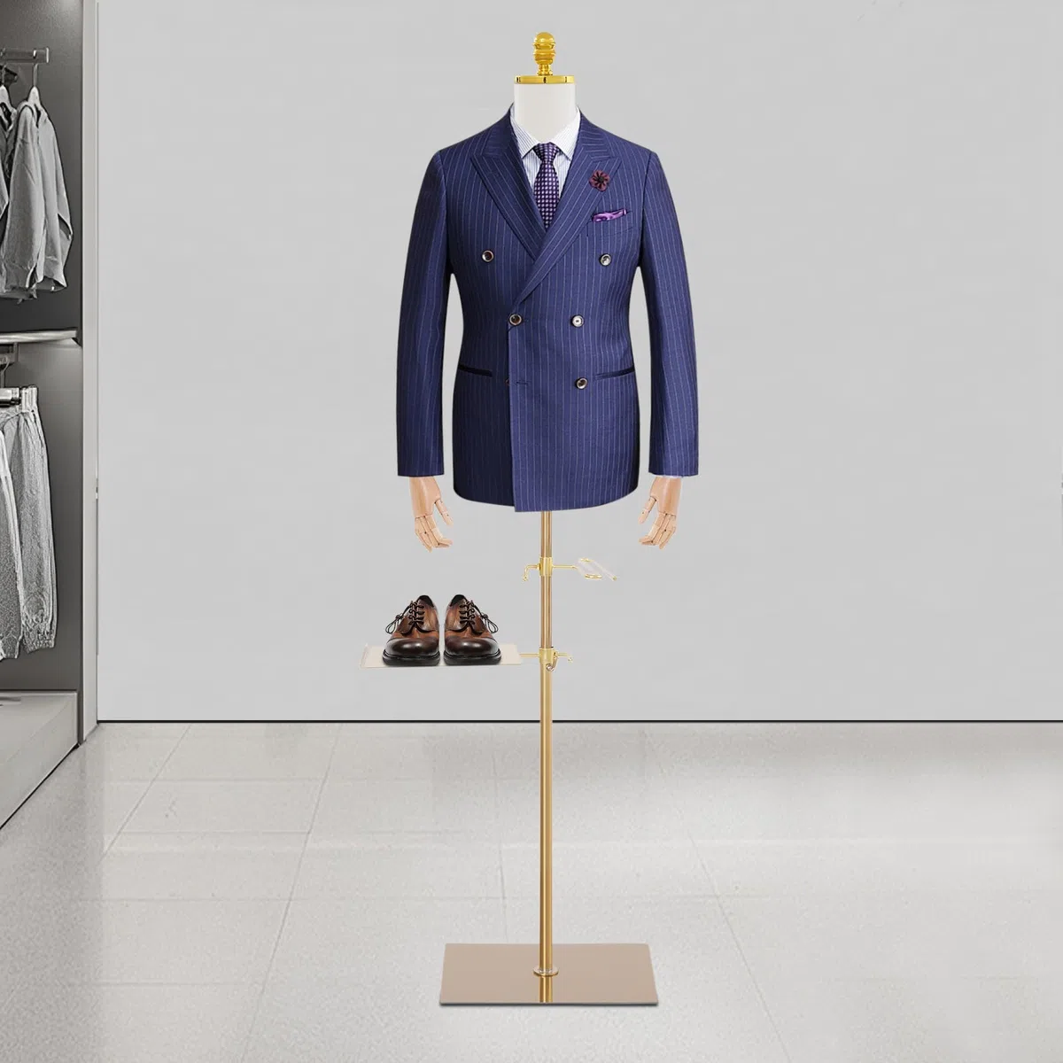 Schaufensterpuppe Männliche Verstellbare Höhe 70-130cm Mannequin Herren mit Holz Armen + Hosenständer + Schuhständer Kleiderform Verstellbarem Torso & Pose Kleiderpuppe für Boutiquen, Geschäfte