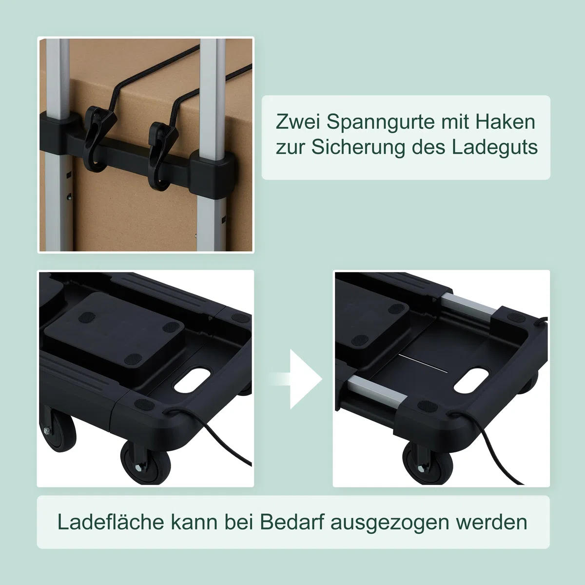 Relaxdays Transportwagen, klappbar, ausziehbar, Teleskopgriff, 4 Lenkrollen, 2 feststellbare Räder, bis 100 kg, schwarz