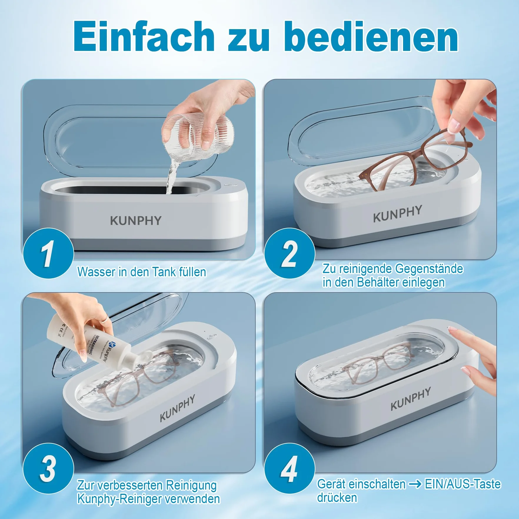 Ultraschallreinigungsgerät Brille, Ultraschallreiniger 350ml 46KHz, Ultraschallgerät Ultrasonic Cleaner für Brillen Schmuck Uhren Zahnschiene Zahnprothesen Kontaktlinsen Glasses Jewelry Aligner