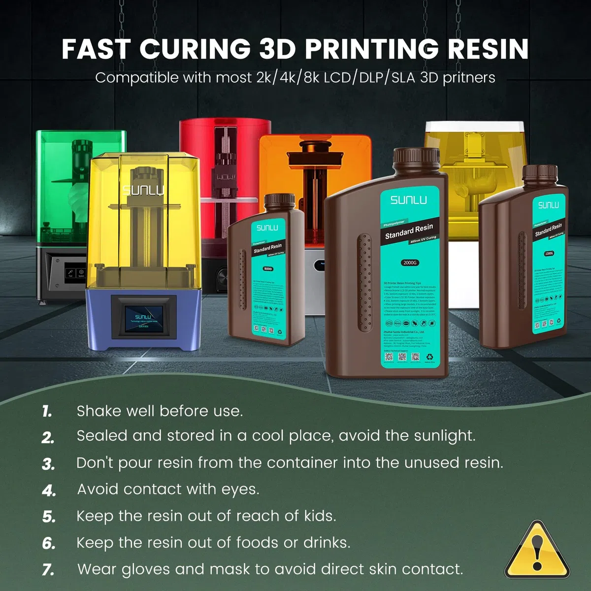 SUNLU 3KG Standardharz für 3D-Drucker, Schnellhärtendes Photopolymerharz für LCD/DLP/SLA-Drucker,3D-Druckerharz 395-405nm UV, geringe Schrumpfung und hohe Präzision, Grau 3000G