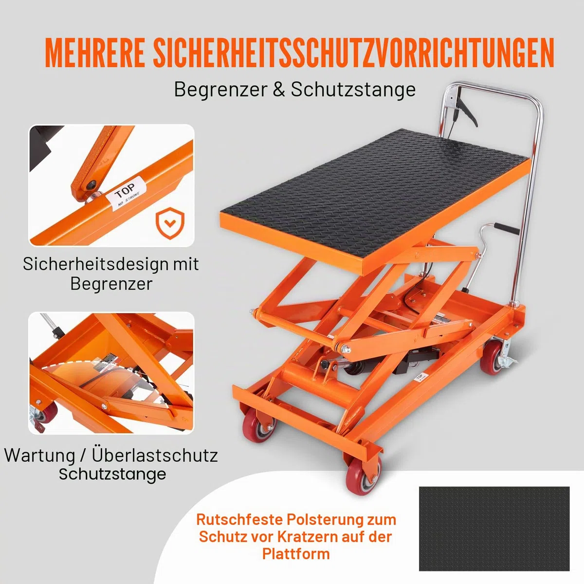 VEVOR Scherenhubtisch hydraulisch 350 kg Tragfähigkeit Hubtischwagen 350-1530 mm Hubbereich Hubtisch Werkstatt 905 x 510 mm Plattform Scherenhubwagen Doppelschere für Fabriken Lagerhäuser Supermärkte