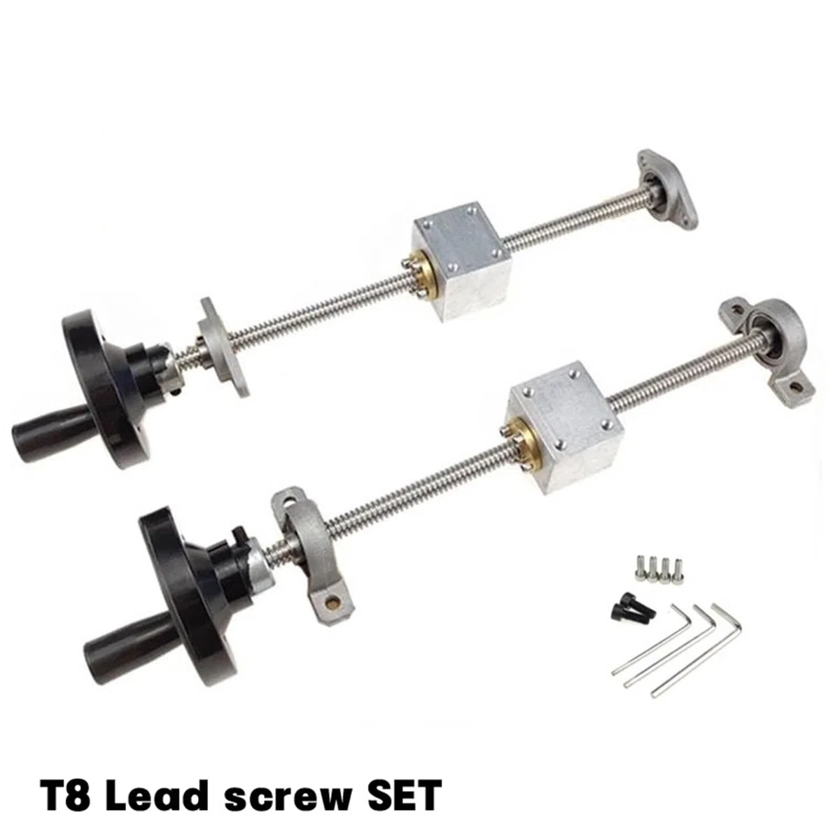 Gewindespiel Horizontale T8-Leitspindel mit Handrad-Set, 2 mm Steigung, 2 mm, 4 mm, 8 mm, 12 mm, 14 mm Leitspindel mit Messingmutter, Lagergehäusehalterung Schraube trapezförmig (Color : Lead 10mm ho