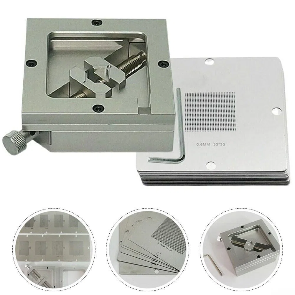 Effizientes BGA-Reballing-Set 90 mm Reball-Station-Vorrichtung erreicht Genauigkeit mit 10 Universalschablonen (nur 90 mm BGA-Vorrichtung) E02589@#1178