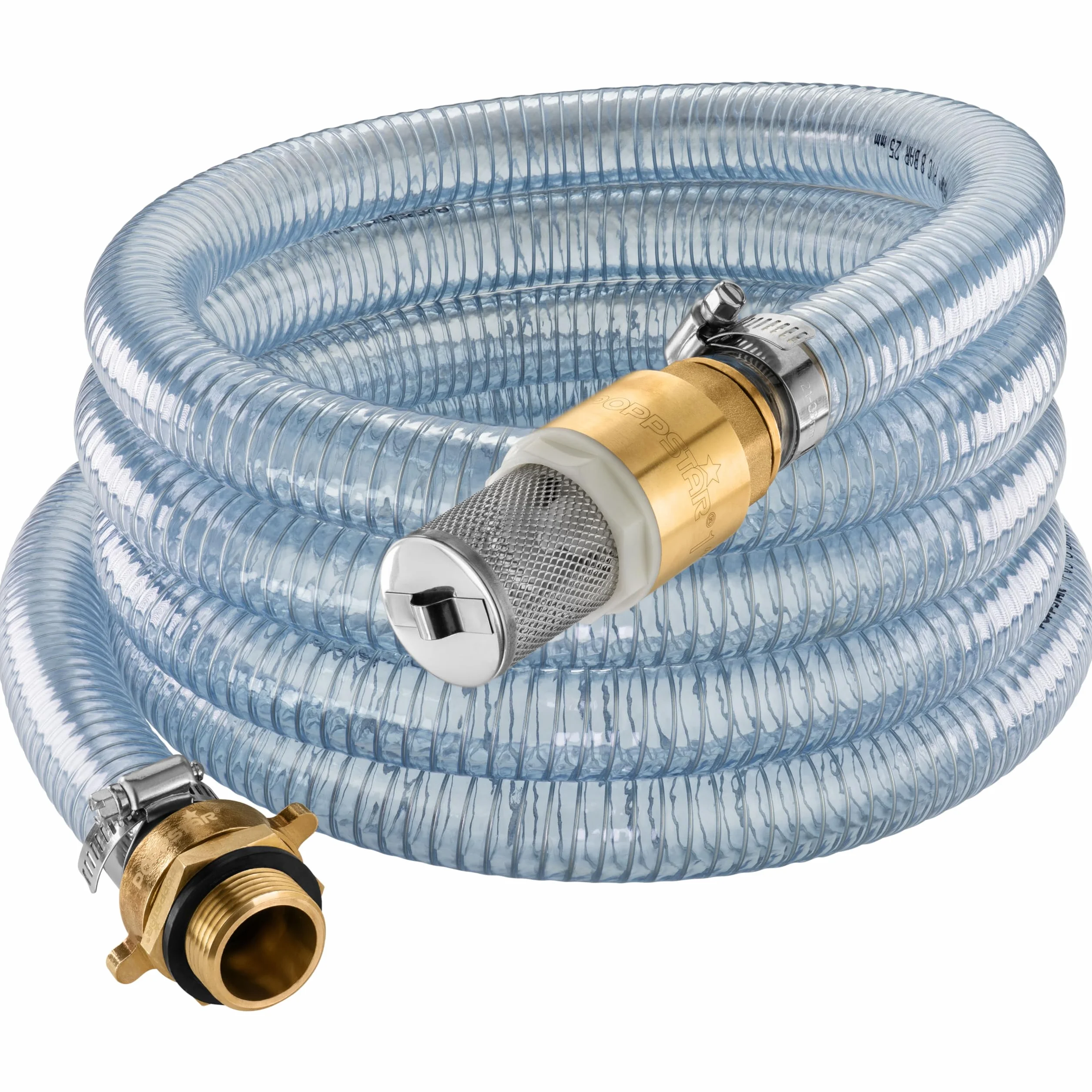Poppstar Saugschlauch 1 Zoll 4m (ID 25mm, AD 33mm, 4mm Wandstärke), Edelstahlsaugkorb mit Rückschlagventil, Überwurfmutter ID 1 1/4" (41,9mm), Reduzierstück AD 1" (33,3mm)