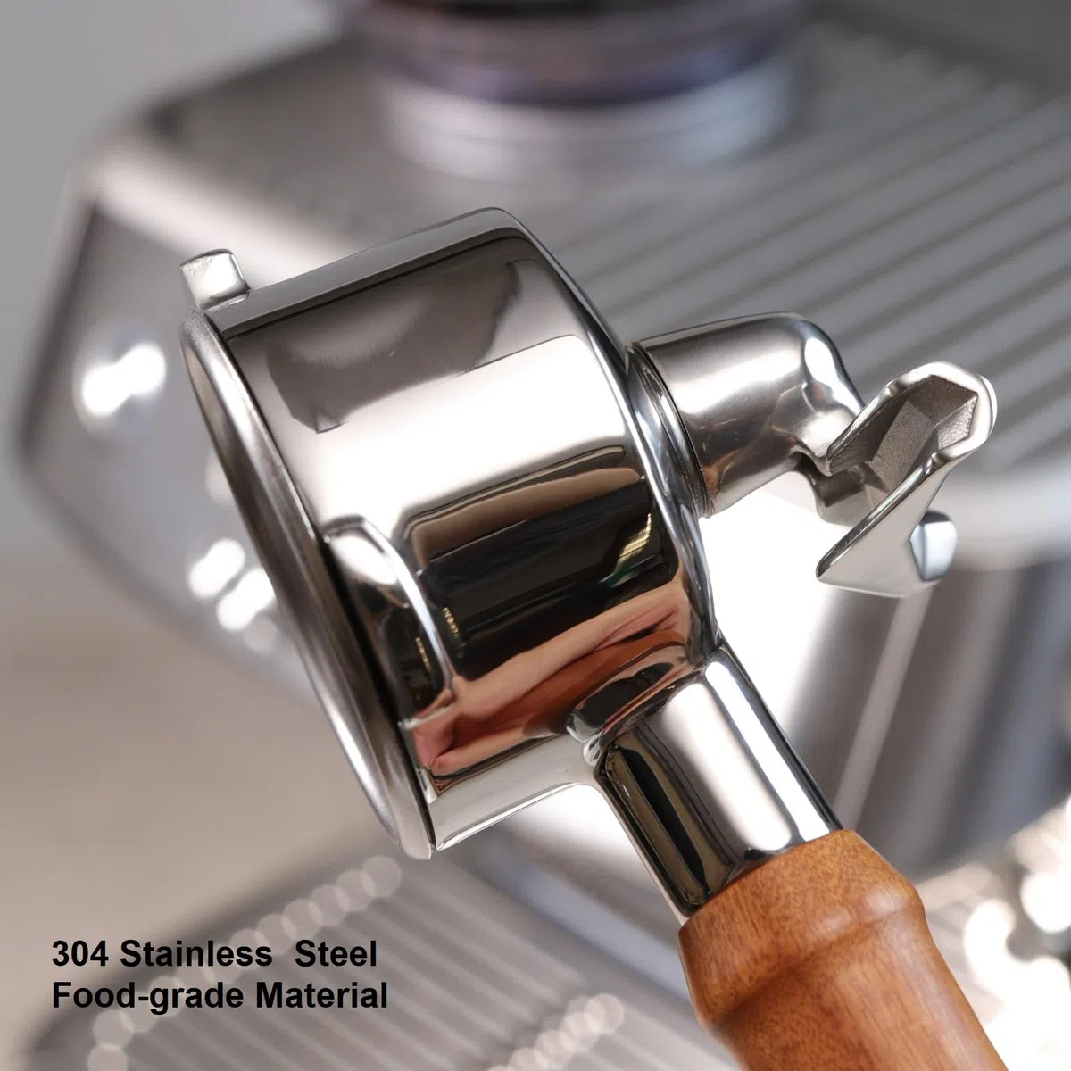 CAPFEI Siebträger 54mm Doppel Auslauf für Sage/Breville Barista BES 870/878/880 Filterkorb mit Walnuss Holz und Edelstahl-Siebträger-Filterhalter