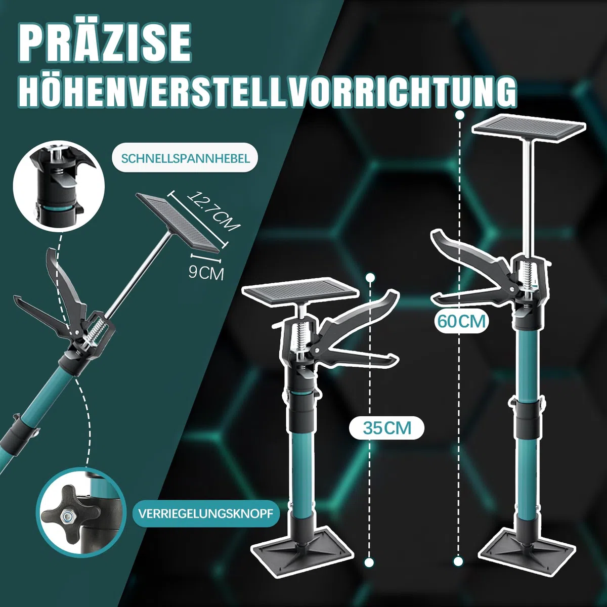 Verstellbare Stützstange, Schrankheber zum Installieren von Schränken, Teleskop-Stützstangen von 35 bis 60 cm, Dritthandwerkzeug für die Installation, Tragkraft 30-60 KG, 2 Pack