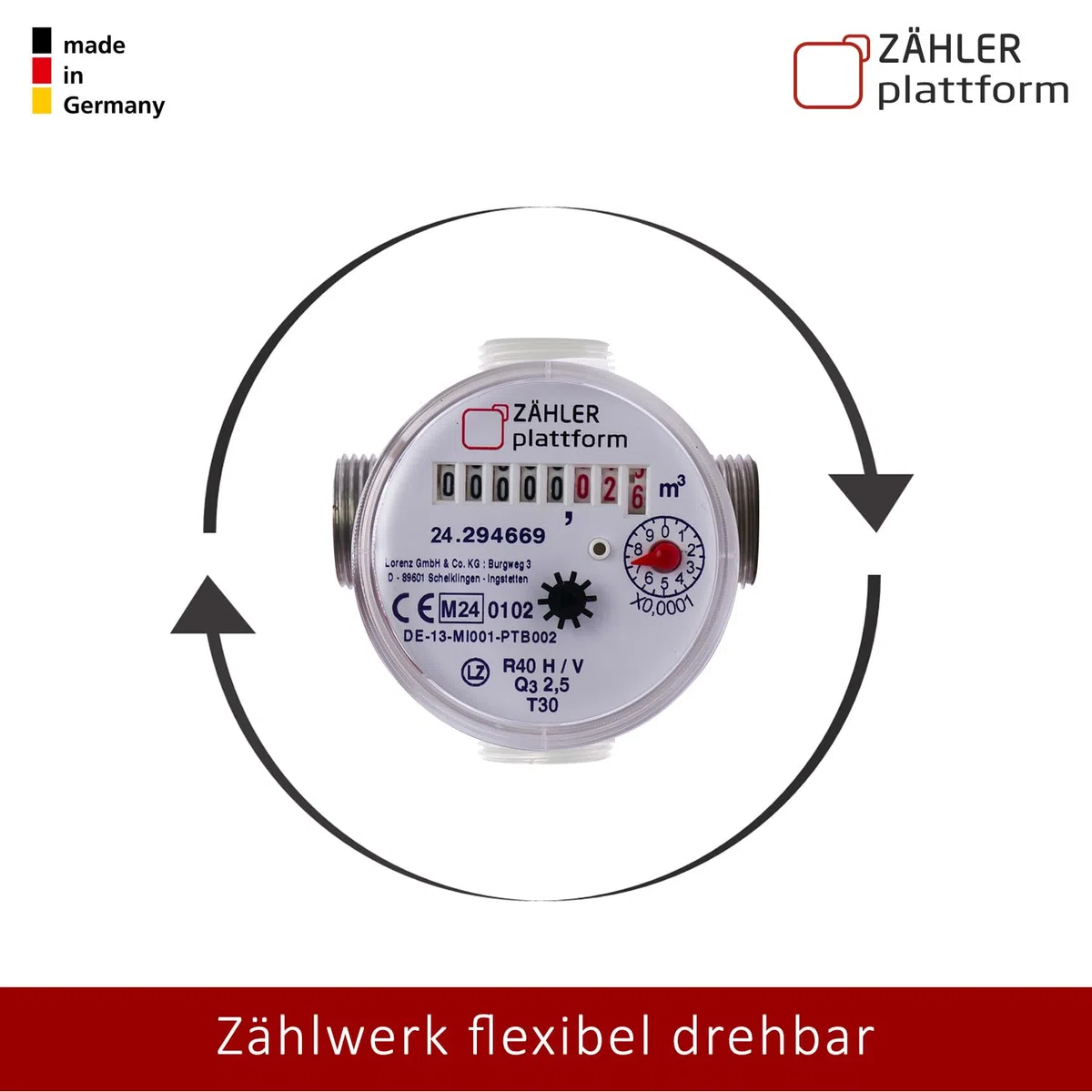 Wasserzähler Garten geeicht 2026 Wasseruhr MADE IN GERMANY Gartenwasserzähler Zapfhahn Qn 1,5 BL 80 mm 3/4 Zoll