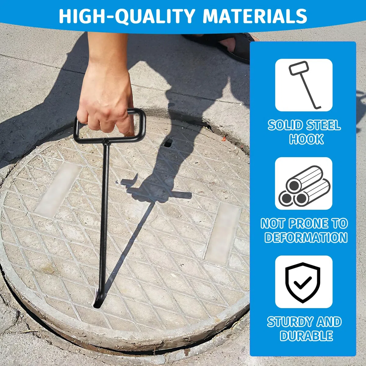 DBREAKS 2 Stück Kanaldeckelheber 80cm, Schachthaken mit Handschuhen Geliefert, Schachtdeckelheber Kohlenstoffstahl, Gullideckel Haken, Kanaldeckelheber Haken für Schachtabdeckung, Kanaldeckel