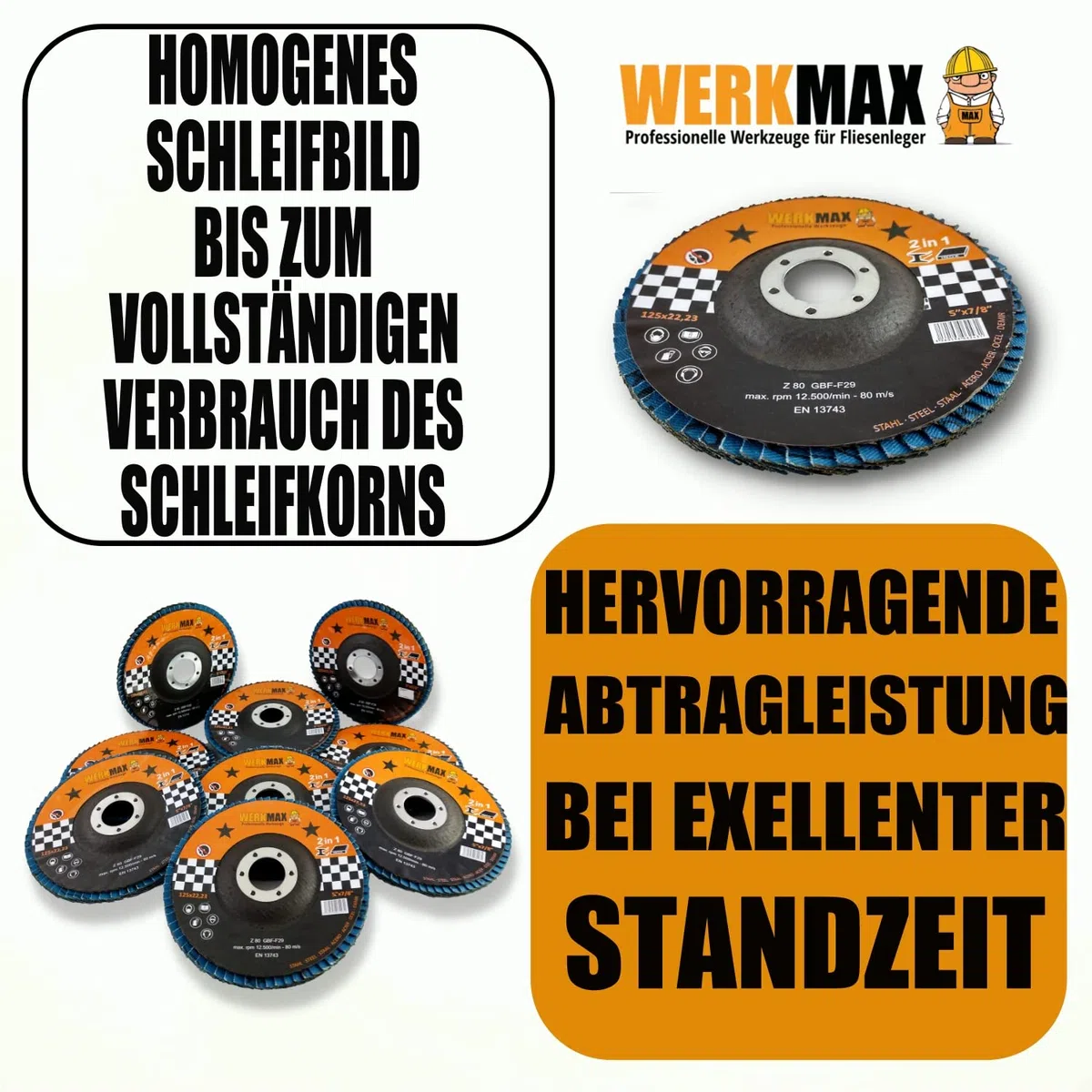 Werkmax Fächerscheiben 30 Stück | 125 x 22 Korn 40 | Multi Lamellenscheiben