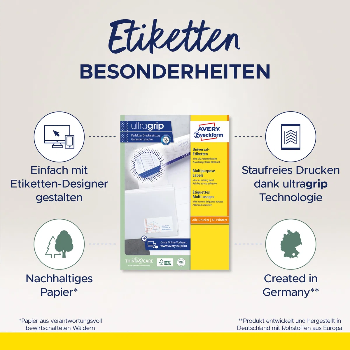 AVERY Zweckform 3655 Universal Etiketten (200 Klebeetiketten, 210x148mm auf A4, bedruckbare Versandetiketten, selbstklebende Versandaufkleber mit ultragrip, DHL) 100 Blatt, weiß